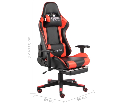 Silla gaming giratoria con reposapiés PVC rojo