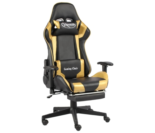 Silla gaming giratoria con reposapiés PVC dorado