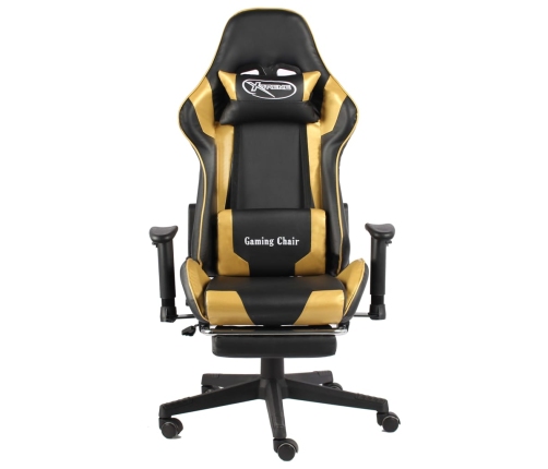 Silla gaming giratoria con reposapiés PVC dorado