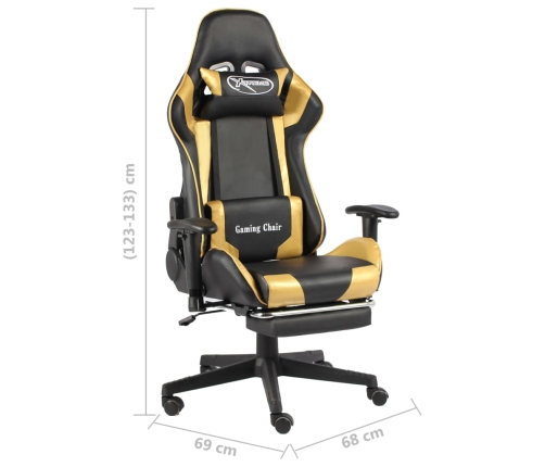 Silla gaming giratoria con reposapiés PVC dorado