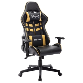 Silla de gaming de cuero sintético negro y dorado