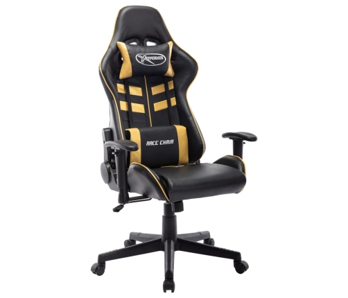 Silla de gaming de cuero sintético negro y dorado