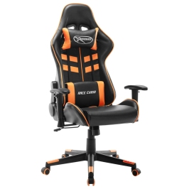 Silla de gaming de cuero sintético negro y naranja