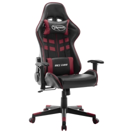 Silla de gaming de cuero sintético negro y rojo tinto