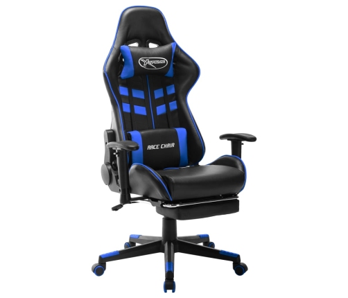 Silla de gaming con reposapiés cuero sintético negro y azul