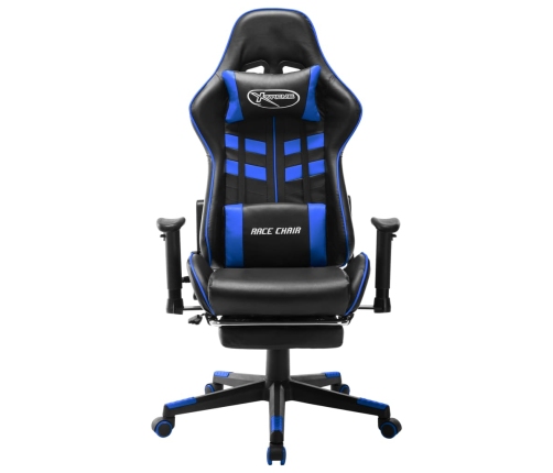 Silla de gaming con reposapiés cuero sintético negro y azul