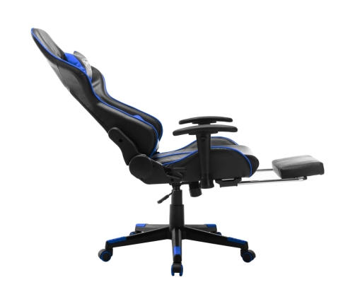 Silla de gaming con reposapiés cuero sintético negro y azul