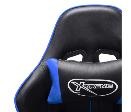 Silla de gaming con reposapiés cuero sintético negro y azul