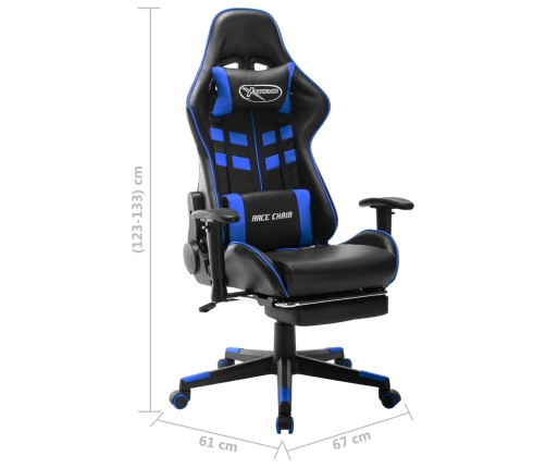 Silla de gaming con reposapiés cuero sintético negro y azul