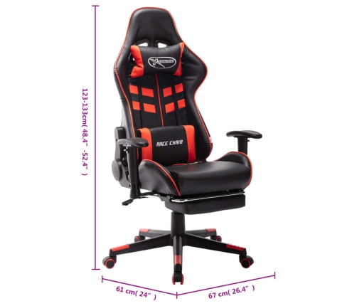 Silla de gaming con reposapiés cuero sintético negro y rojo