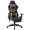 Silla de gaming con reposapiés cuero sintético negro y dorado