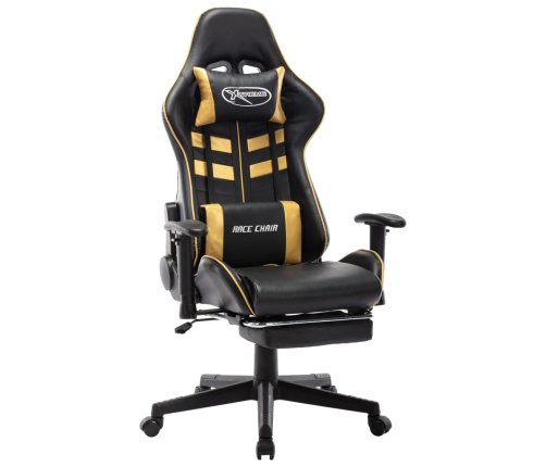 Silla de gaming con reposapiés cuero sintético negro y dorado