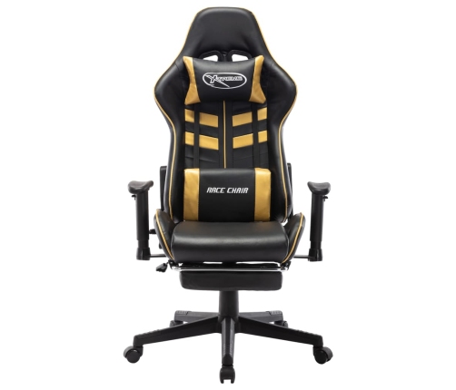 Silla de gaming con reposapiés cuero sintético negro y dorado