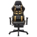 Silla de gaming con reposapiés cuero sintético negro y dorado