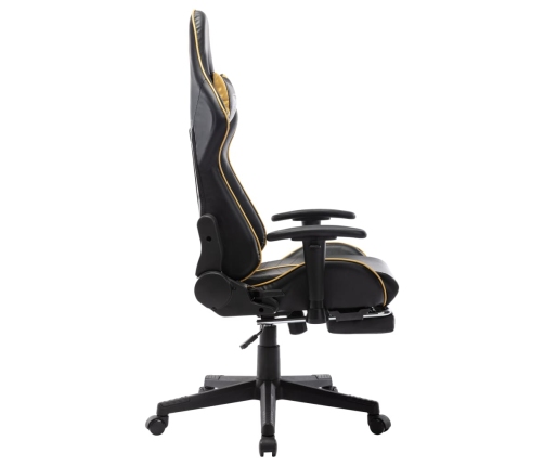 Silla de gaming con reposapiés cuero sintético negro y dorado