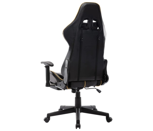 Silla de gaming con reposapiés cuero sintético negro y dorado