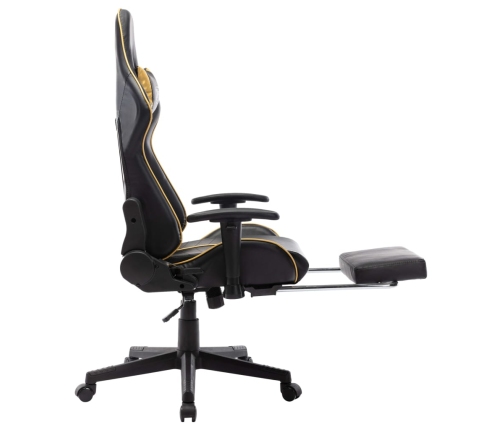 Silla de gaming con reposapiés cuero sintético negro y dorado