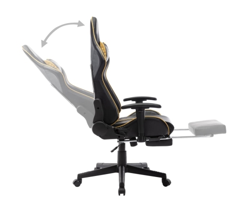 Silla de gaming con reposapiés cuero sintético negro y dorado