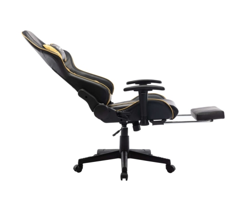 Silla de gaming con reposapiés cuero sintético negro y dorado