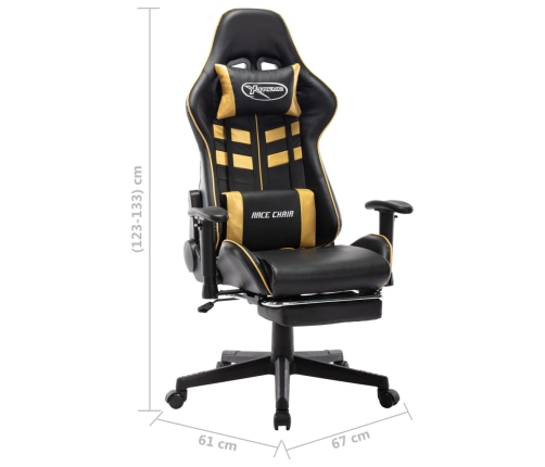 Silla de gaming con reposapiés cuero sintético negro y dorado