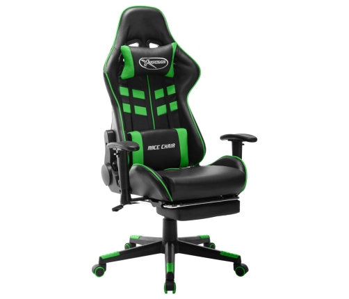 Silla de gaming con reposapiés cuero sintético negro y verde