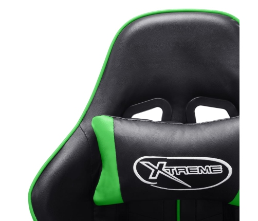 Silla de gaming con reposapiés cuero sintético negro y verde