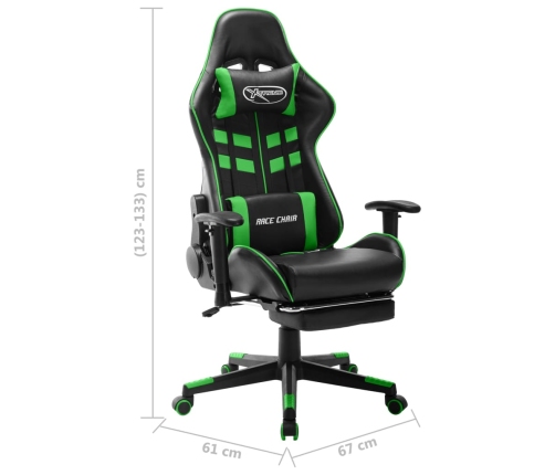 Silla de gaming con reposapiés cuero sintético negro y verde