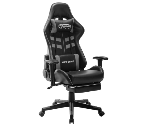 Silla de gaming con reposapiés cuero sintético negro y gris