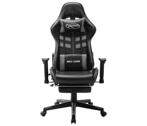 Silla de gaming con reposapiés cuero sintético negro y gris