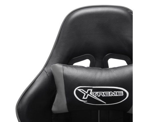 Silla de gaming con reposapiés cuero sintético negro y gris