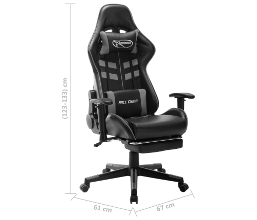 Silla de gaming con reposapiés cuero sintético negro y gris