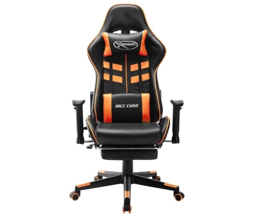 Silla de gaming con reposapiés cuero sintético negro y naranja