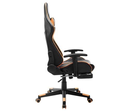 Silla de gaming con reposapiés cuero sintético negro y naranja