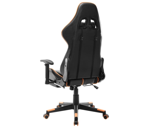 Silla de gaming con reposapiés cuero sintético negro y naranja