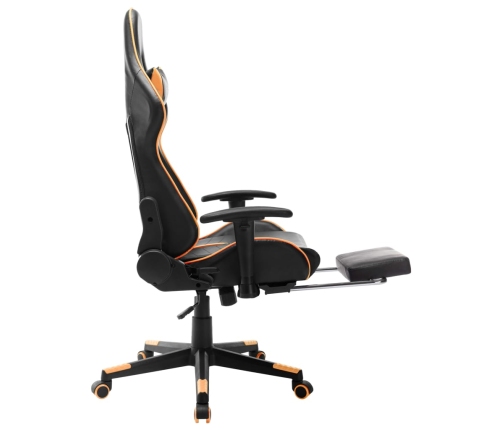 Silla de gaming con reposapiés cuero sintético negro y naranja