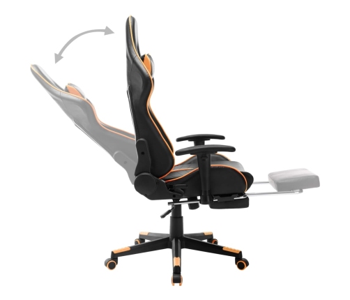 Silla de gaming con reposapiés cuero sintético negro y naranja