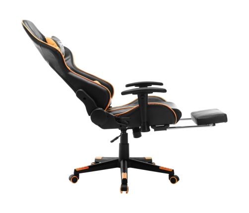 Silla de gaming con reposapiés cuero sintético negro y naranja