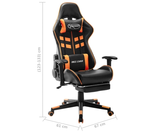 Silla de gaming con reposapiés cuero sintético negro y naranja