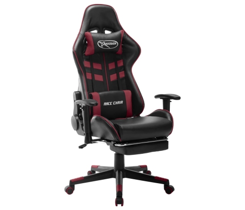 Silla de gaming reposapiés cuero sintético negro y rojo tinto