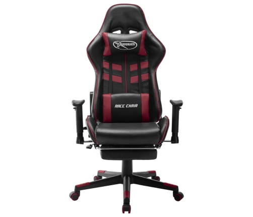 Silla de gaming reposapiés cuero sintético negro y rojo tinto