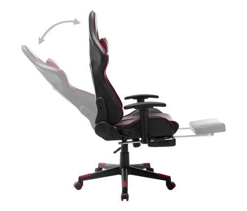 Silla de gaming reposapiés cuero sintético negro y rojo tinto