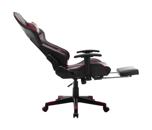 Silla de gaming reposapiés cuero sintético negro y rojo tinto