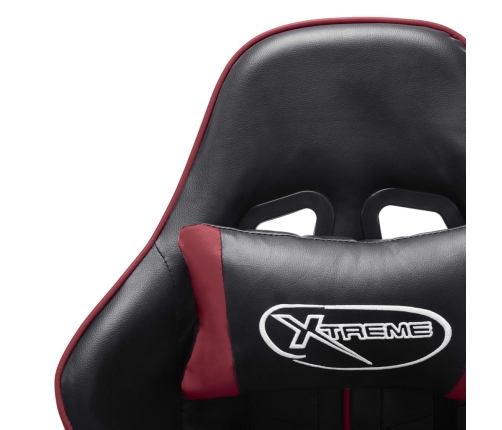 Silla de gaming reposapiés cuero sintético negro y rojo tinto