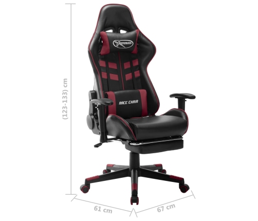 Silla de gaming reposapiés cuero sintético negro y rojo tinto