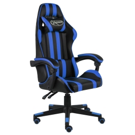 Silla gaming de cuero sintético negro y azul