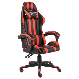 Silla gaming de cuero sintético negro y rojo