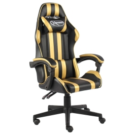 Silla gaming de cuero sintético negro y dorado