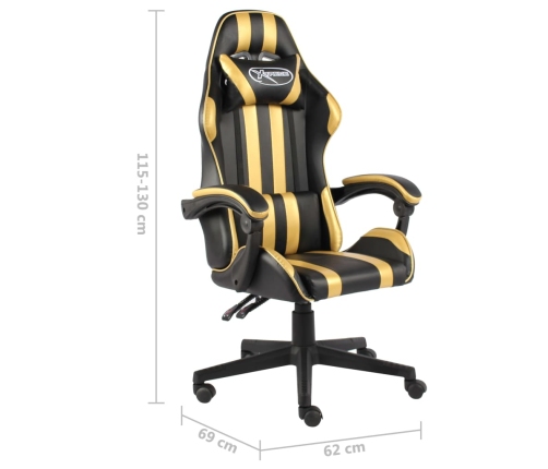 Silla gaming de cuero sintético negro y dorado