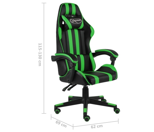 Silla gaming de cuero sintético negro y verde