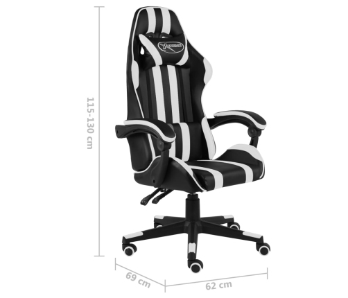 Silla gaming de cuero sintético negro y blanco